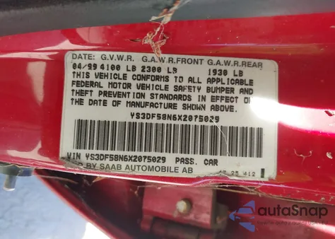 1999 Saab 9-3 Se z USA, uszkodzony, nr VIN YS3DF58N6X2075029